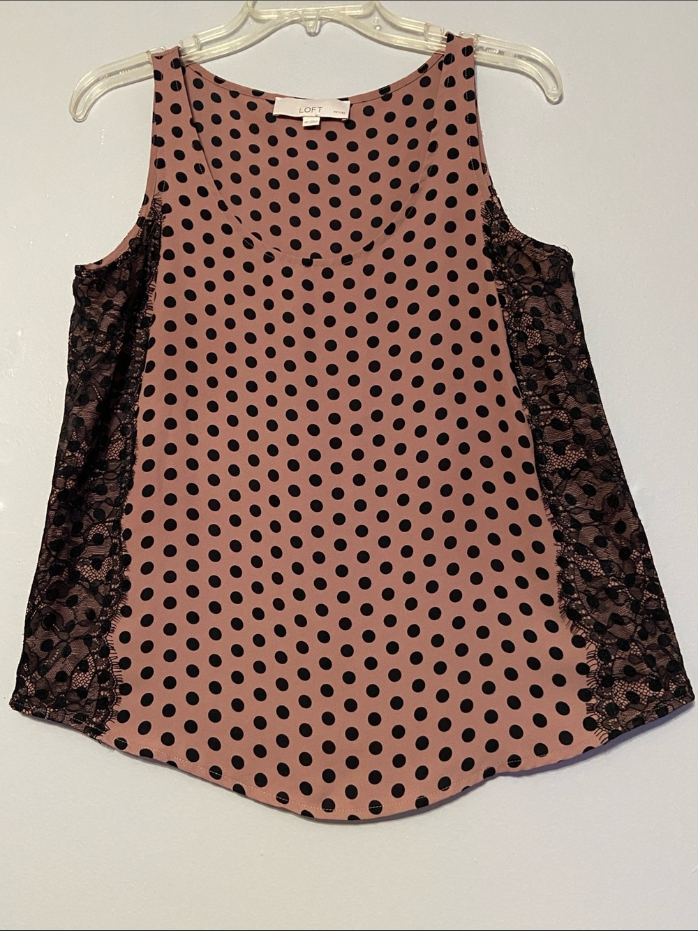 LOFT Mauve Polka Dot Lace-Trim Sleeveless Camisole Size MP